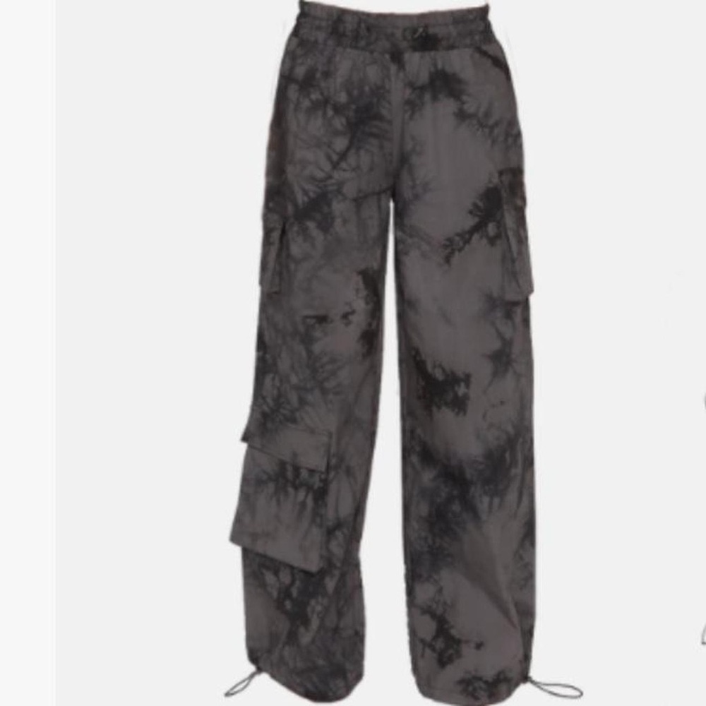 Luxe to Kill Women's US 12 Tie Dye Gray Parachute Cargo Pants 100% Cotton Baggy